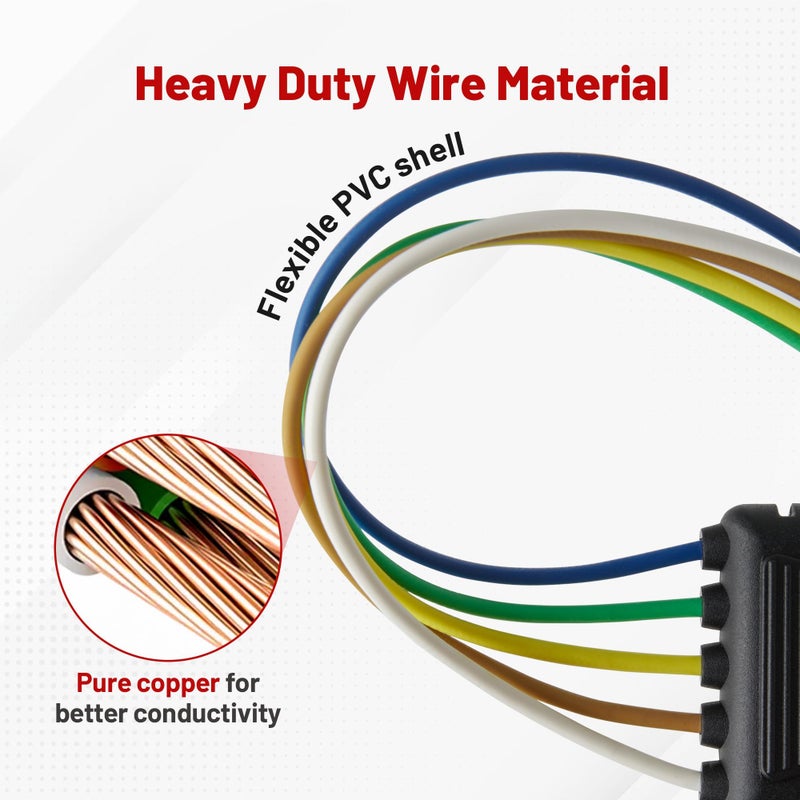 RED WOLF موصل سلك توصيل مسطح 5 طرق من ريد وولف مع قابس محول ذكر وأنثى 5 دبابيس 18 AWG لجرارات RV والقوارب والشاحنات والفانات 1 زوج - Image 4